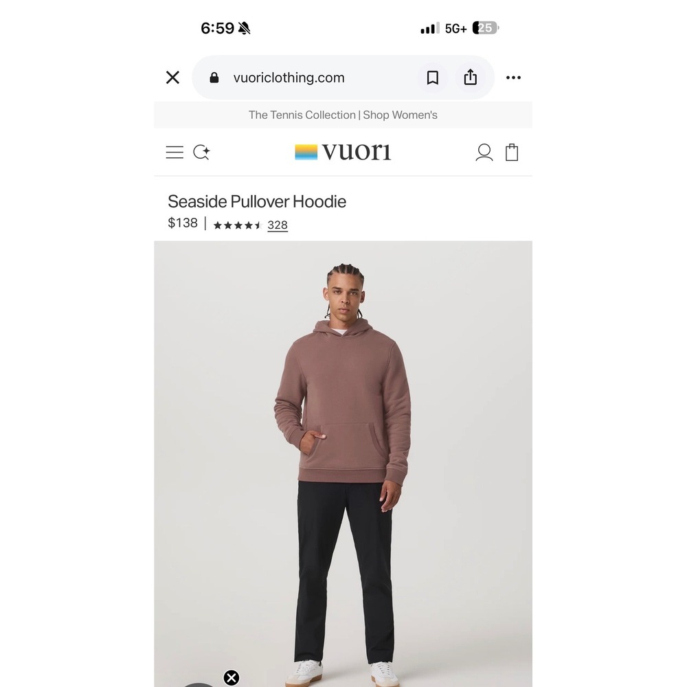 Vuori Seaside Pullover Hoodie Mens Large Clay Mauve Fleece Sweatshirt #93